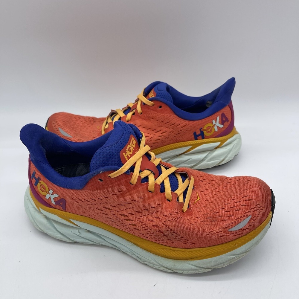 Hoka One One Clifton 8 Women's Size 9 Running Shoes 1119394-FBLN Orange Sneakers